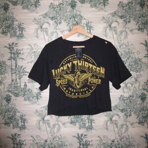 Lucky Thirteen Cropped Distressed Tee